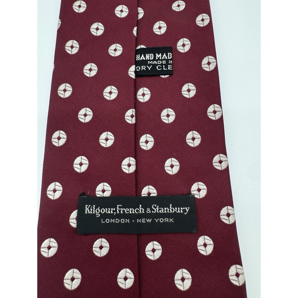 Kilgour French & Stanbury Silk Tie Red Geometric Medallion Pattern Luxury London - Picture 5 of 9